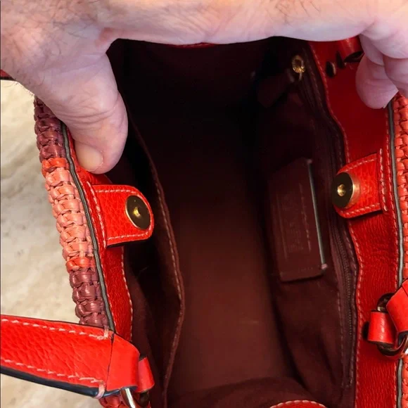 Coach Dempsey Straw Miami Tote 22 Crossbody in Red - Picture 6 of 11